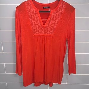 Orange 3/4 Sleeve High-Low Max Jeans Top